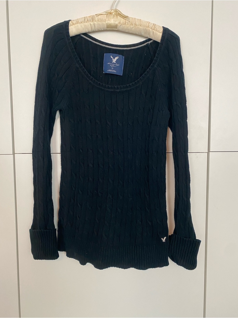 American Eagle Outfitters Black Cable-Knit Scoop Neck Sweater - Women